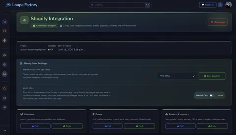 Shopify + Loupe Factory: Two-Way Sync for Orders, Products, and Customers