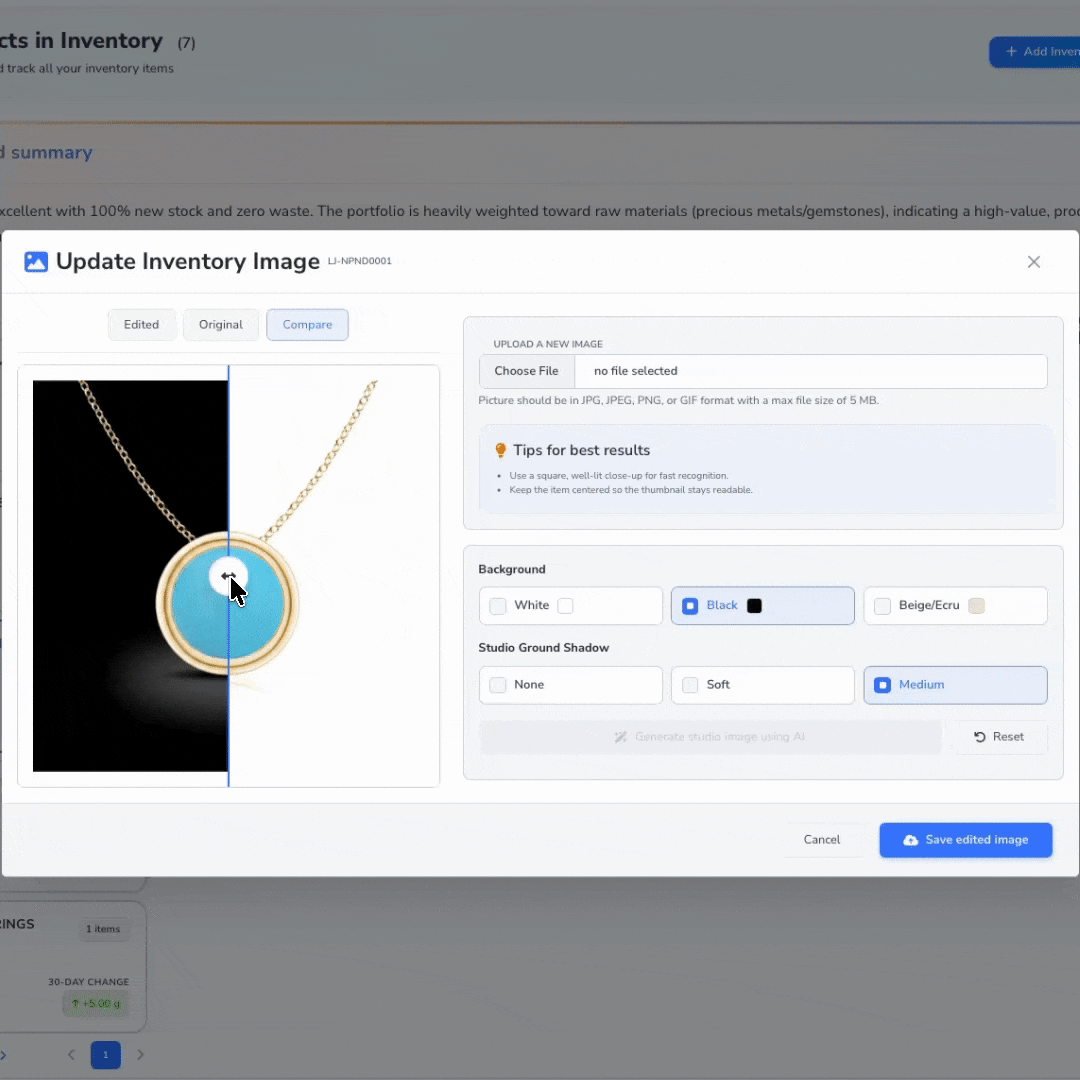 Loupe Factory AI image editing workflow for inventory photos.